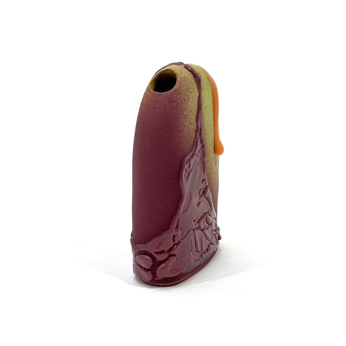 Bud Vase, Hump (Chartreuse/Dark Mauve/Pastel Orange)