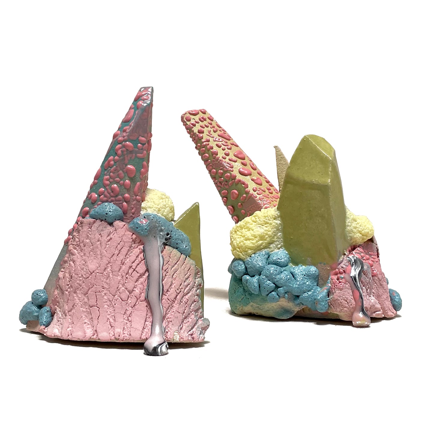 Crystal Sculpture Pair (Pink/Turquoise/Chartreuse)