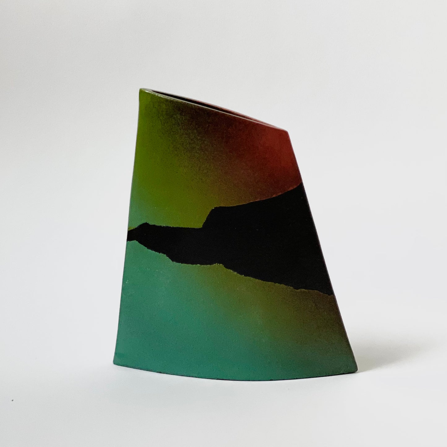 Angle Vase, Medium (Black/Greens/Red)