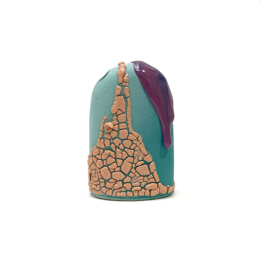 Bud Vase, Hump (Turquoises/Peach/Purples)