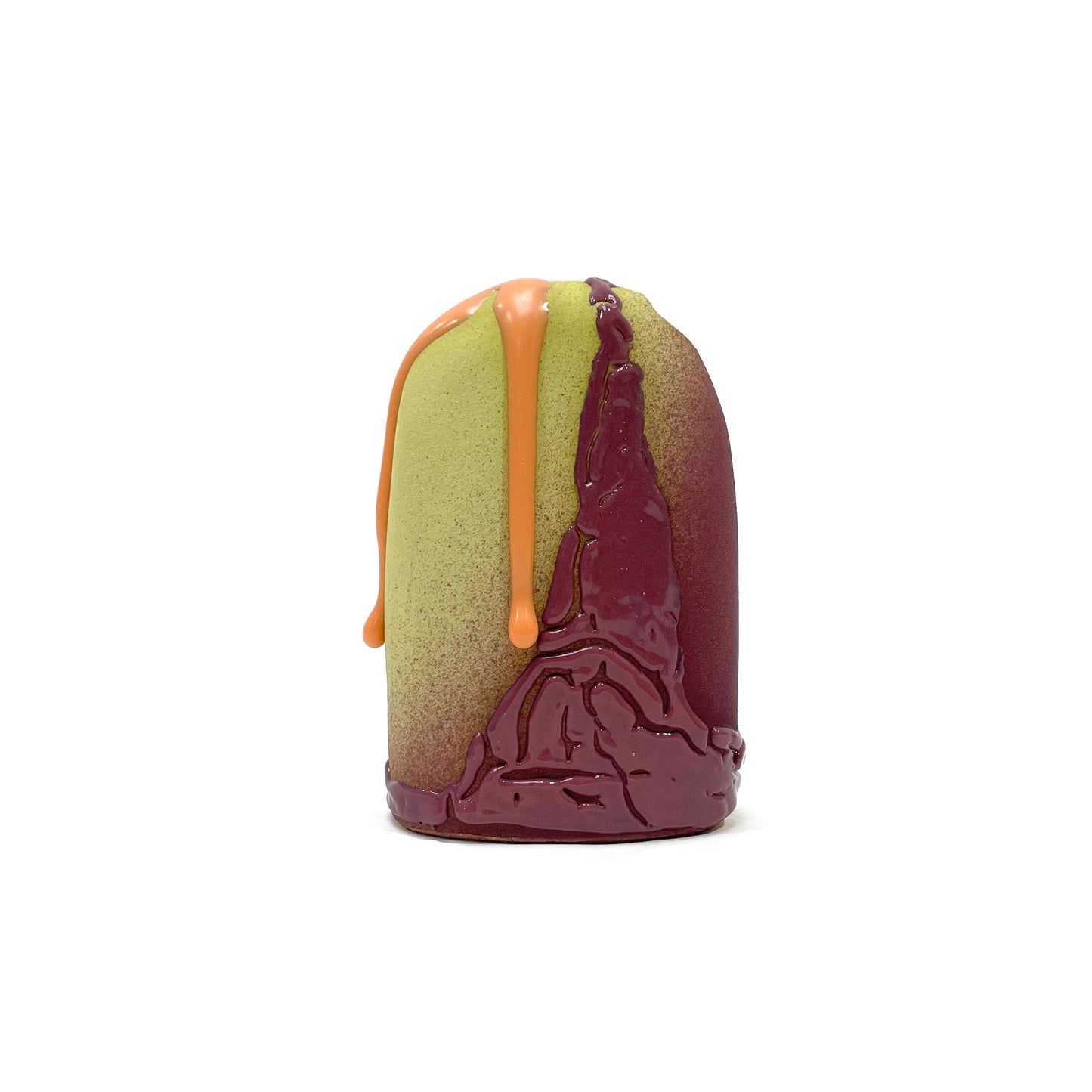 Bud Vase, Hump (Chartreuse/Dark Mauve/Pastel Orange)