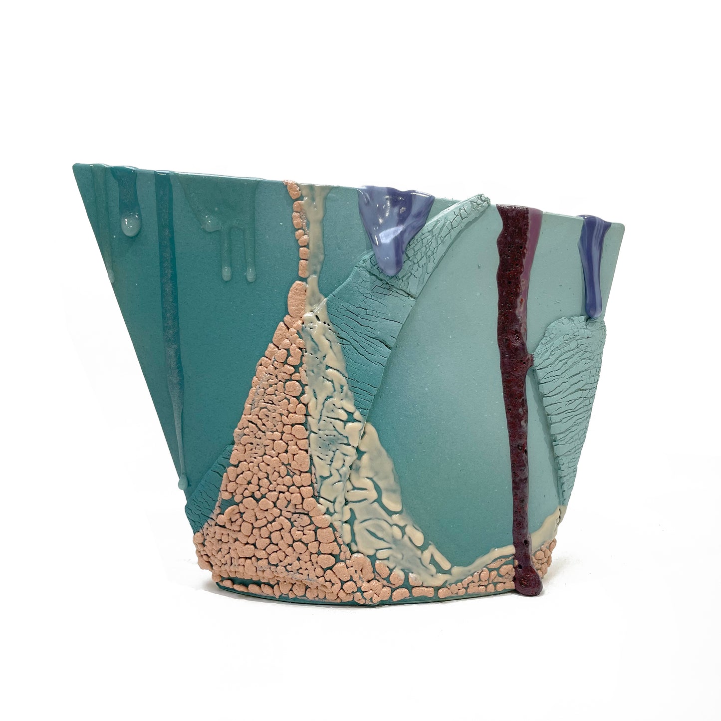 Angle Vase, Large (Turquoise/Peach/Purples)