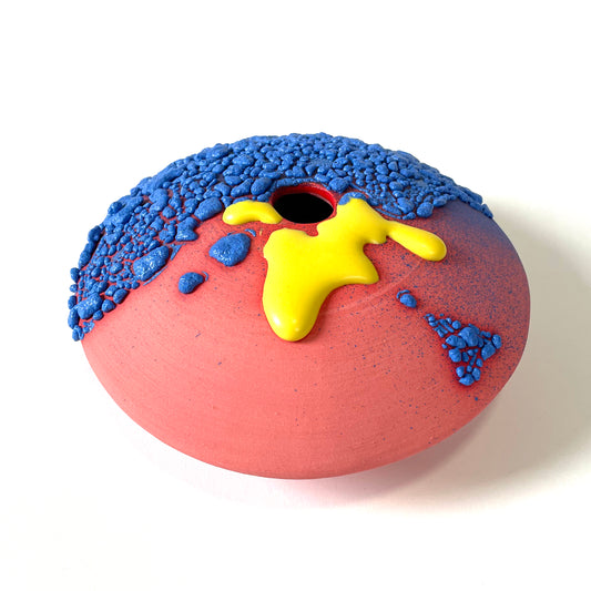 Saucer Vase, Medium (Salmon/Blue/Yellow))