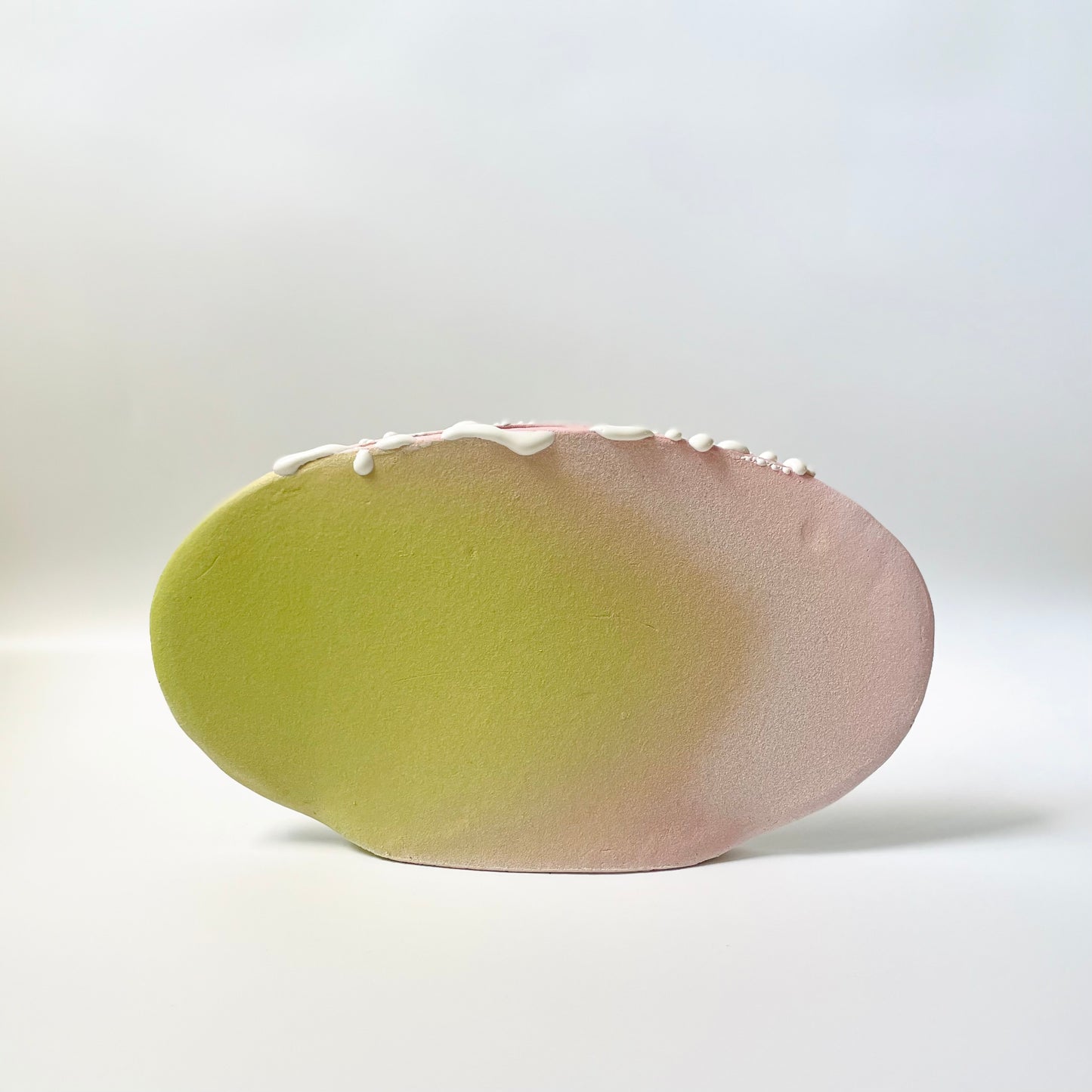 Oval Vase, Large (Chartreuse/Pink with White gloop)