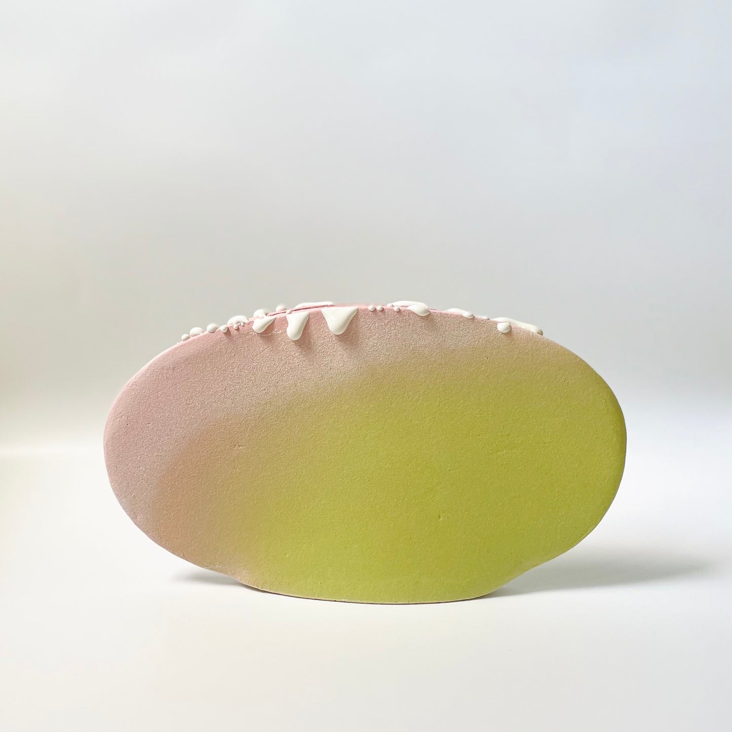 Oval Vase, Large (Chartreuse/Pink with White gloop)